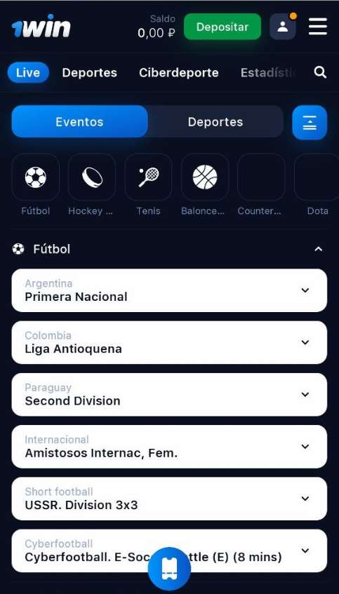 Línea de apuestas deportivas en la aplicación