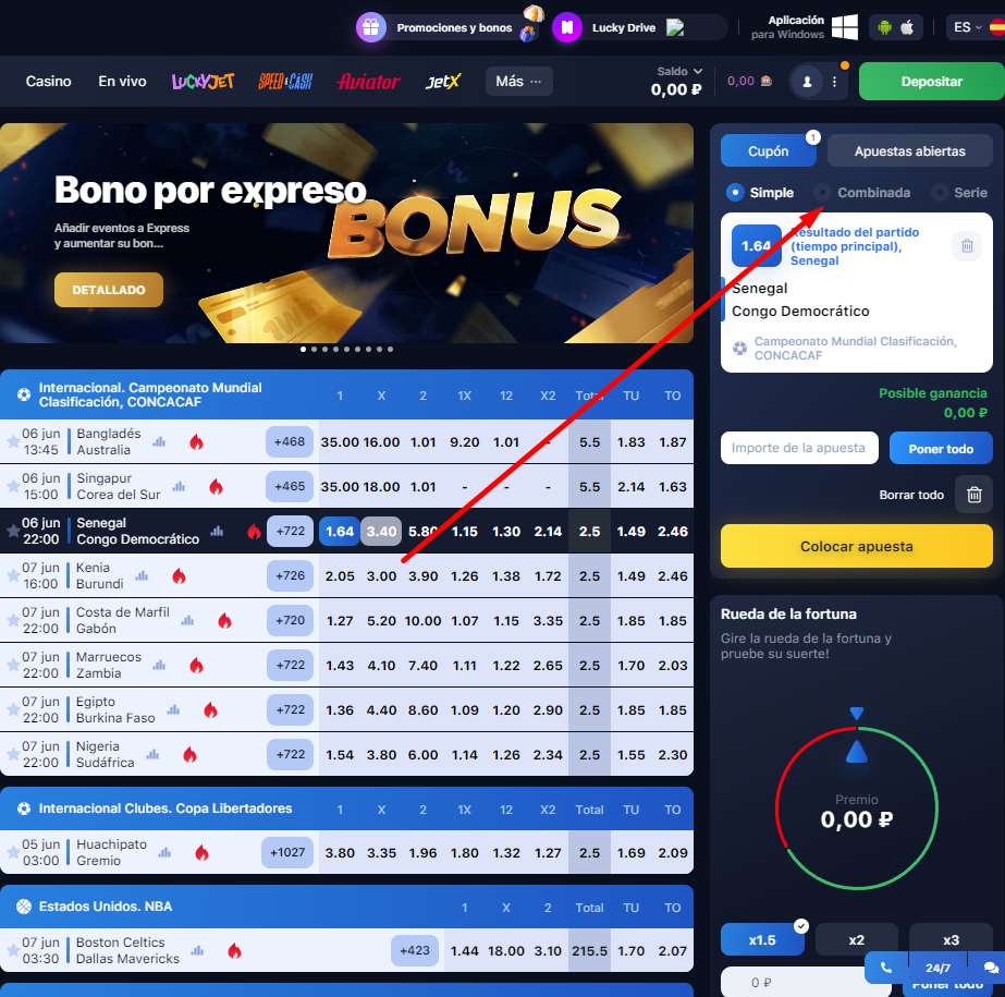 Tipos de apuestas en el sitio.